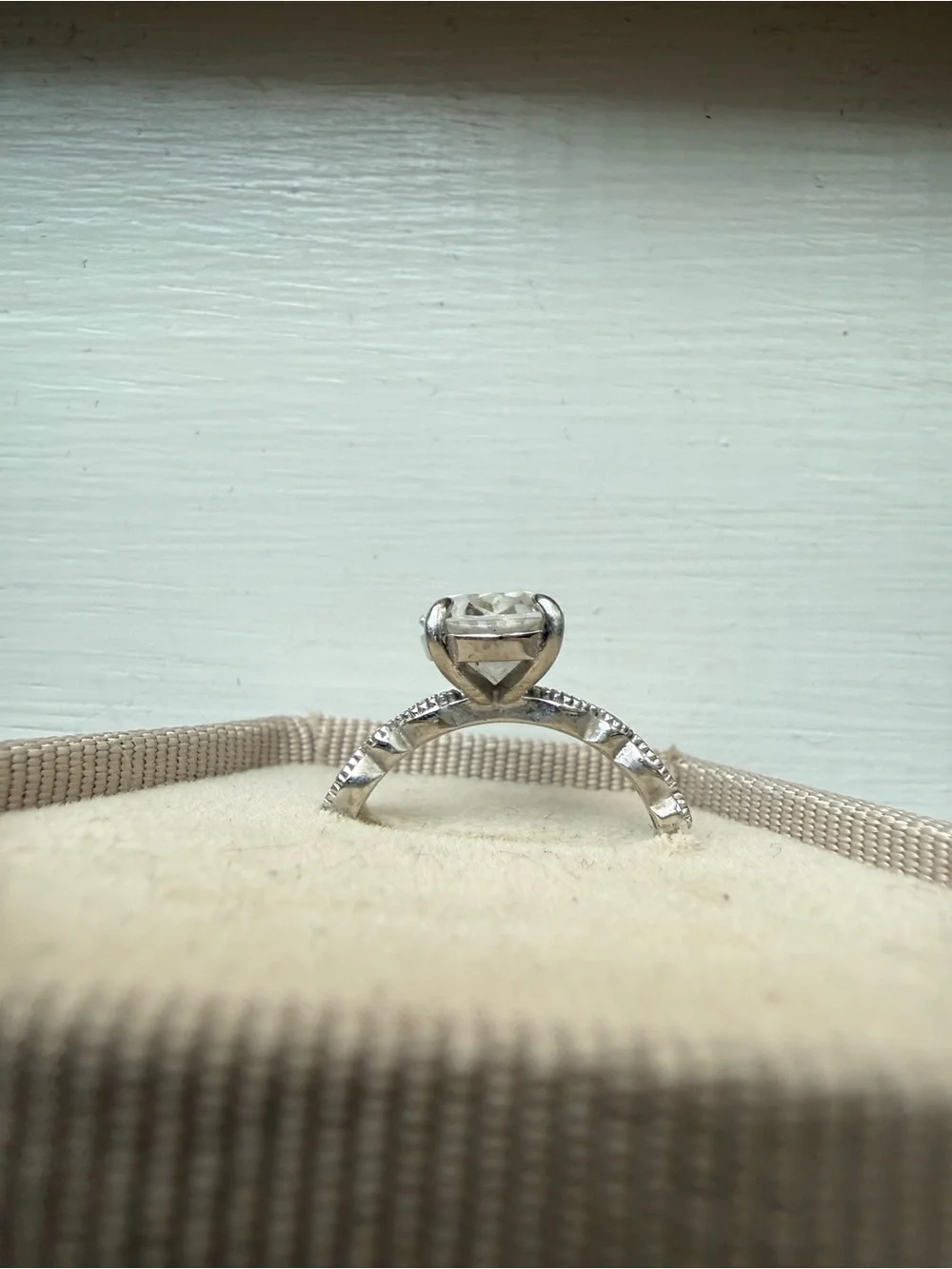 White Crystal Solitaire Ring with Pavé Accented Band